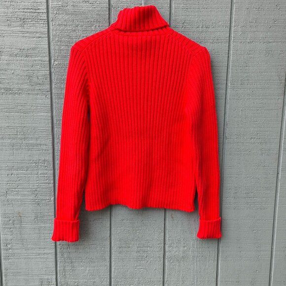 y2k J Crew 100% Cotton Chunky Ribbed Knit Turtleneck Sweater sz M Orange - Picture 6 of 9